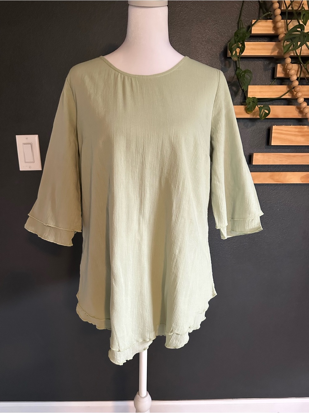 Soft Surroundings Siesta Key Tunic S Sage Green Double Layer Cotton Gauze Top - Picture 5 of 10